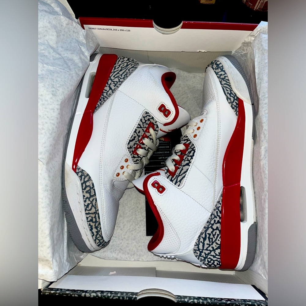 AIR JORDAN 3 RETRO , red, white, grey